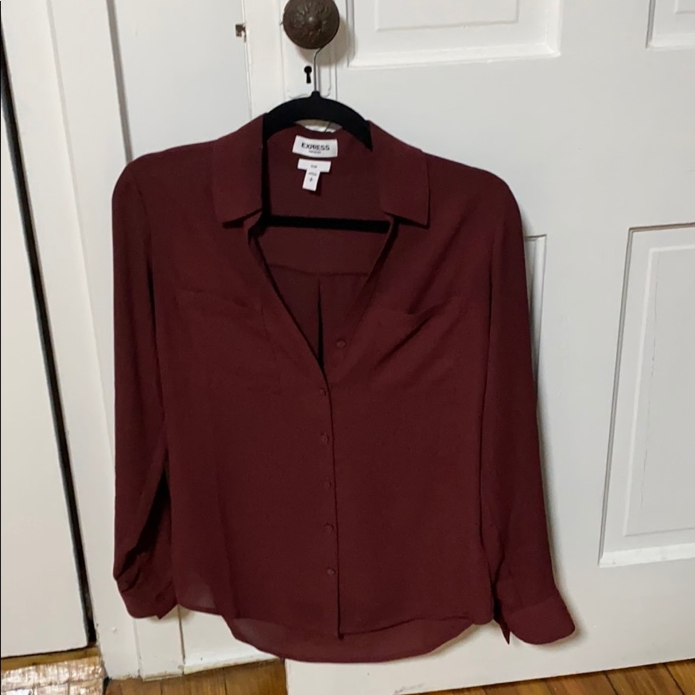 Deep maroon red chiffon button up blouse
